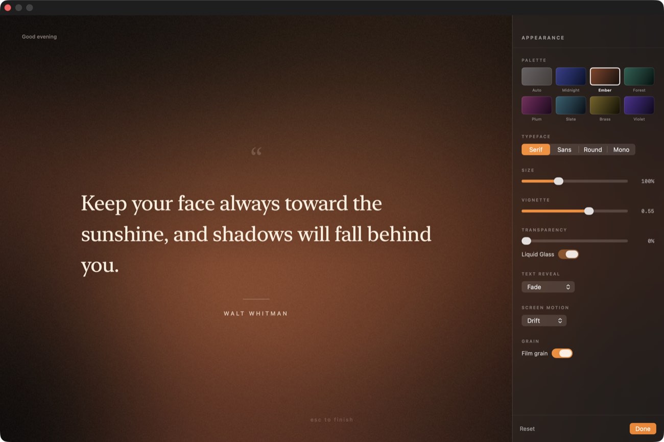 The appearance inspector docked on the right of the quote screen